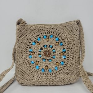 Genuine Sonoma Jean Co. Macrame Cross Body Bag Zip Close Beaded Detail